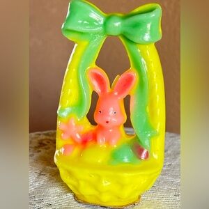 Vintage Easter Gurley Candle - Pink Bunny in a Yellow Basket